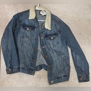 Denim jacket with faux shearling collar